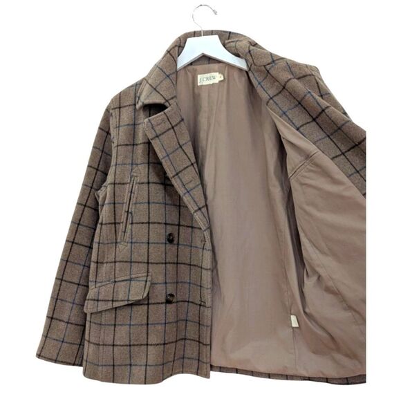J. Crew Plaid Double-Breasted Wool Blend Peacoat Women's M in Brown - Picture 4 of 8